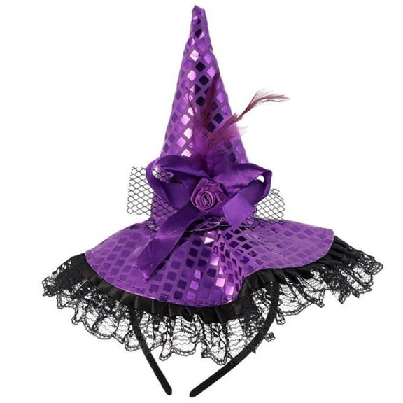 Vjnyvs Witch Sequins Hat Headbands Halloween Witch Hat Hair Headwear Hair Accessories for Party Supplies
