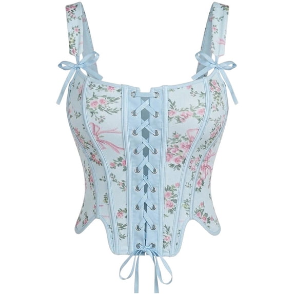 Vjnyvs Women Renaissance Style Corset Tops - Floral Vintage Boned Jacquard Vest with Boning Tie-Up Overbust Corset for Going Out