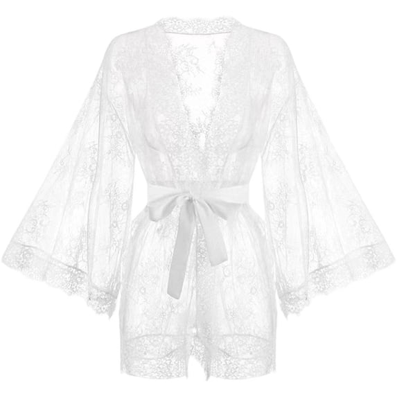Vjnyvs Women's Dressing Gowns, Lace-up Nightgown, Satin Kimono Morning Robe Bridal Ladies Lace Trim Sexy Bathrobes Nightwear Bridesmaid Robes