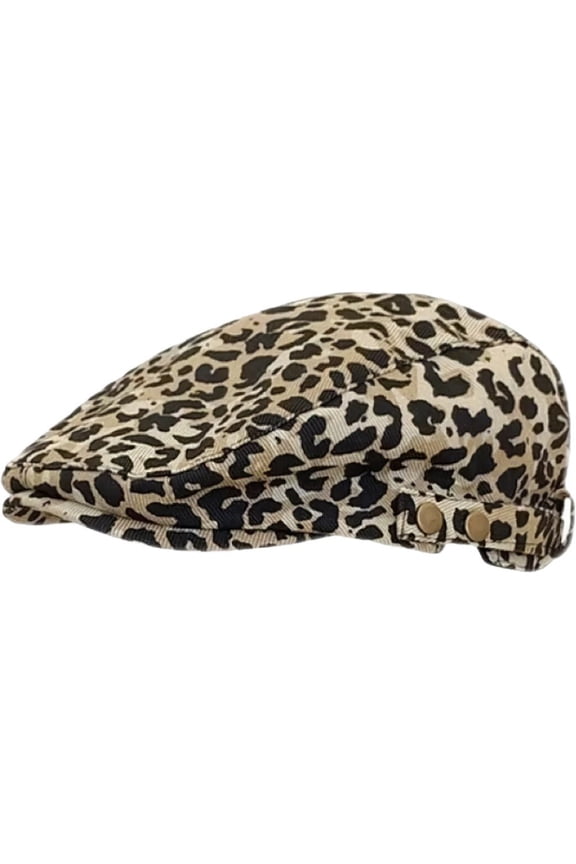Women's Leopard Print Cow Print Newsboy Cap Adjustable Retro Flat Cap Beret Spring Newsboy Cap Classic Artist Beret with Visor