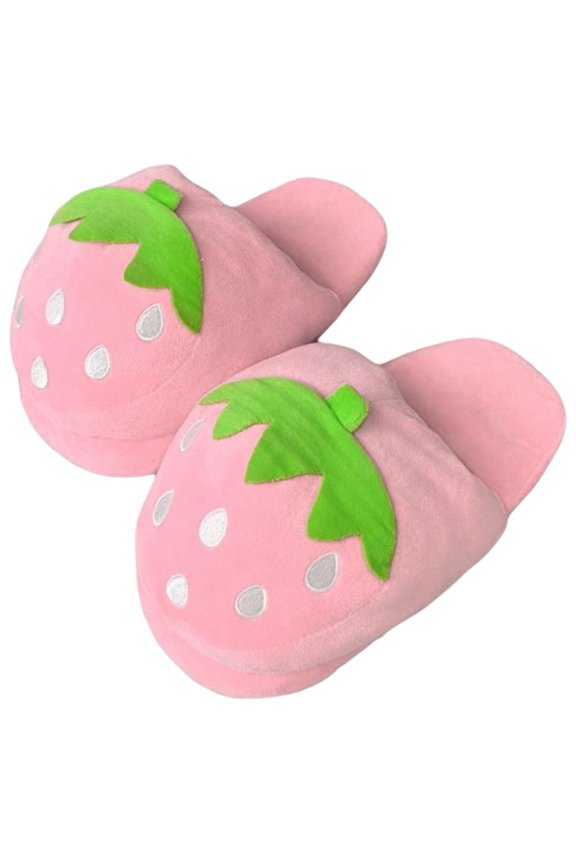 Women's Winter Warm Slippers Cute Comfortable Strawberry Slippers Kawaii Fruit Fuzzy Plush Slipper Warm Cotton Slippers Indoor Home Cotton Slippers