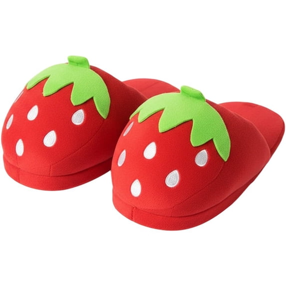 Vjnyvs Women's Winter Warm Slippers Cute Comfortable Strawberry Slippers Kawaii Fruit Fuzzy Plush Slipper Warm Cotton Slippers Indoor Home Cotton Slippers