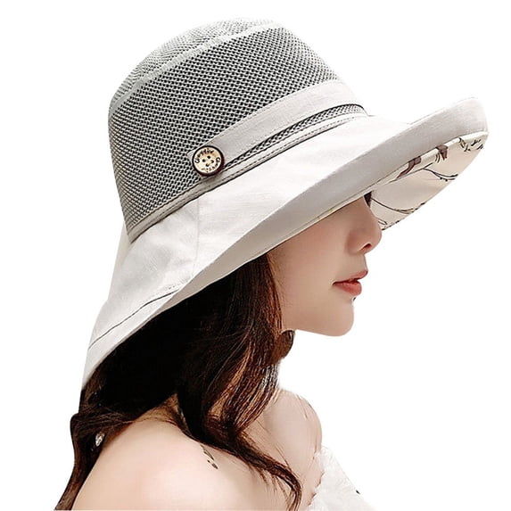 Vjnyvs Womens Sun Hat Double-layer Floral Wide Brim Bucket Hat Outdoor UV Protection Summer Mesh Sunhat Foldable Beach Dome Hat