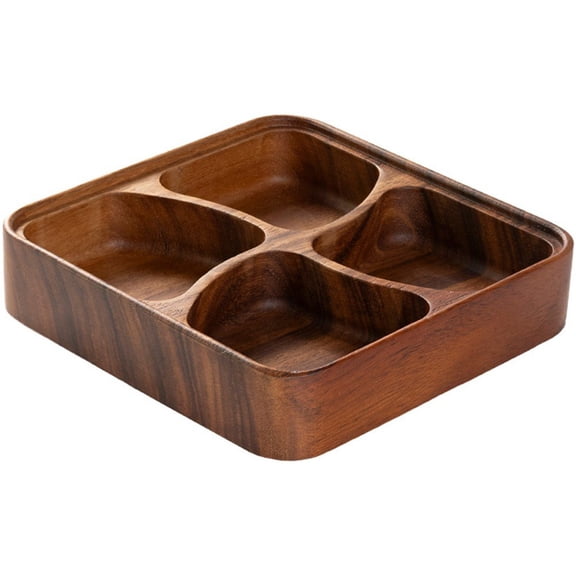 Vjnyvs Wooden Food Tray Nut Snacks Platter Fruit Plate Refreshment Tray Solid Wood Bowl Compartment Organizer Solid Wood Tableware