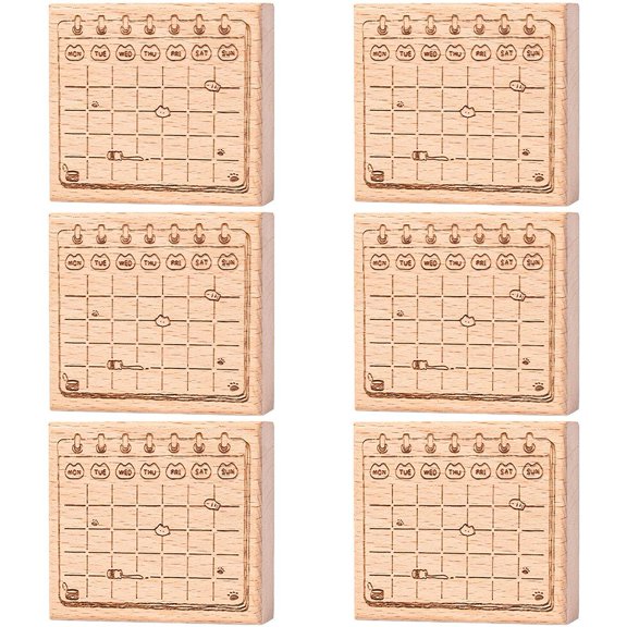 Vjnyvs Wooden Time Planning Table Stamps, Cat Pattern Decorative Stamps Set