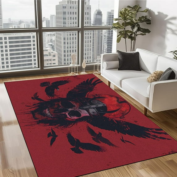 Vking Raven Skull Area Rug Rugs for Living Room Bedroom, Skull Rugs for Living Room Bedroom, Gothic Carpet, Washable Non Slip Soft Low Pile Indoor Area Rug & Room Decor