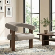 Usaint 30" Oversized Barrel Accent Chairs, Upholstered Mohair Chairs, Cozy Reading Chairs for Living Room, Bedroom & Apartment, Brown
