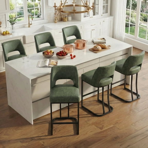 VKNOW Modern C-Shaped Counter Stools Set of 6 Ergonomic Kitchen Bar Stools for Kitchen Island, Counter, Home,Green