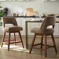 thumbnail image 1 of Usaint Distressed Faux Leather Swivel Bar Stools Set of 2 Cutout Backrest Solid Wood Legs for Kitchen Island Counter Chairs,Dark Brown, 1 of 11