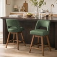 thumbnail image 1 of Usaint Distressed Faux Leather Swivel Bar Stools Set of 2 Cutout Backrest Solid Wood Legs for Kitchen Island Counter Chairs,Green, 1 of 10