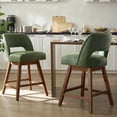 thumbnail image 1 of Usaint Distressed Faux Leather Swivel Bar Stools Set of 2 Cutout Backrest Solid Wood Legs for Kitchen Island Counter Chairs,Green, 1 of 11