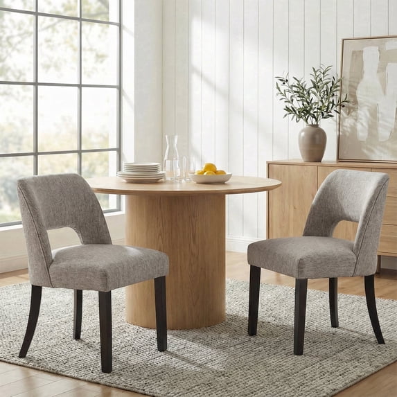 Vknow Furniture Durable Polyester Dining Chairs Set of 2 with Cutout Back and Wood Legs for Dining Room Kitchen,Light Gray
