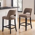 thumbnail image 1 of VKNOW Mid-Century Counter Height Bar Stools Set of 2 Upholstered Kitchen Bar Stools with Wood Legs and Ergonomic Backrest for Kitchen Island Dining Room Home Bar,Brown, 1 of 9