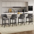 thumbnail image 1 of VKNOW Mid-Century Counter Height Bar Stools Set of 4 with Solid Wood Legs and Ergonomic Backrest for Kitchen Island and Dining Room,Dark Gray, 1 of 9