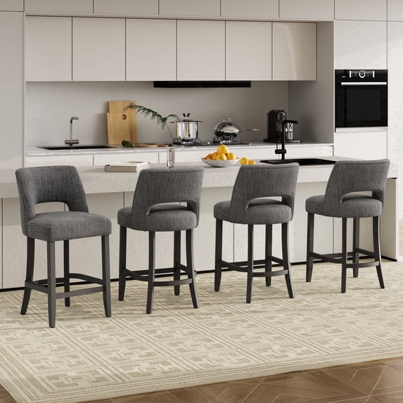 VKNOW Mid-Century Counter Height Bar Stools Set of 4 with Solid Wood Legs and Ergonomic Backrest for Kitchen Island and Dining Room,Dark Gray