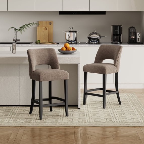 Vknow Furniture Mid-Century Counter Height Bar Stools Set of 2 with Solid Wood Legs and Ergonomic Backrest for Kitchen Island and Dining Room,Brown