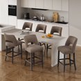 thumbnail image 1 of Vknow Furniture Mid-Century Counter Height Bar Stools Set of 6 with Solid Wood Legs and Ergonomic Backrest for Kitchen Island and Dining Room,Brown, 1 of 7