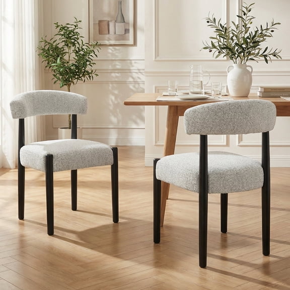 VKNOW Mid Century Modern Dining Chairs Set of 2 Upholstered Fabric Kitchen Chairs with Solid Wood Legs for Dining Room Bedroom Study,Beige