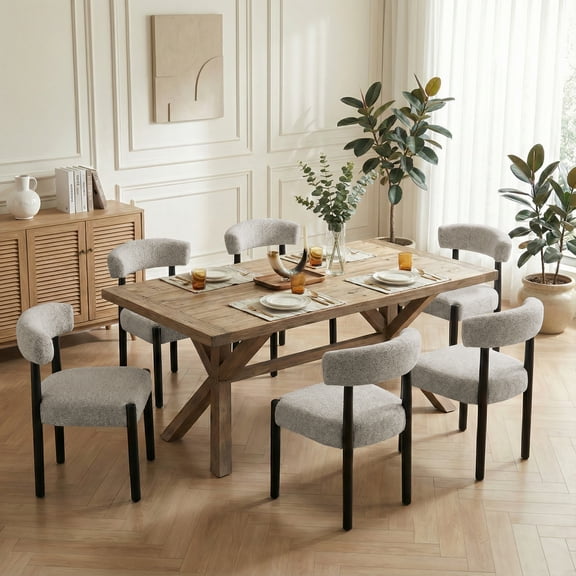 Vknow Furniture Mid Century Modern Dining Chairs Set of 6 Upholstered Fabric Kitchen Chairs with Solid Wood Legs for Dining Room Bedroom Study,Brown