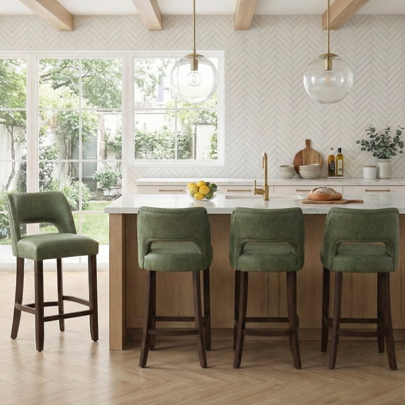 Vknow Furniture Modern Curved Back 4-Piece Counter Height Bar Stools, Upholstered Kitchen Bar Stools with Footrest for Kitchen Island and Dining Room,Green