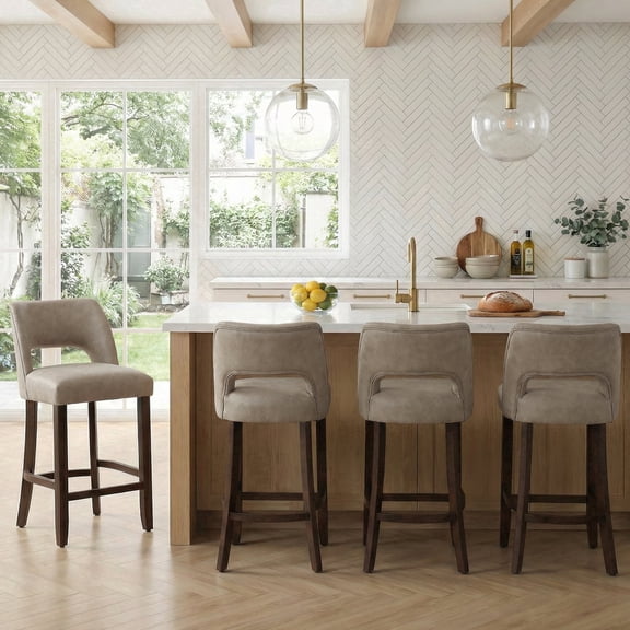 VKNOW Modern Curved Back 4-Piece Counter Height Bar Stools, Upholstered Kitchen Bar Stools with Footrest for Kitchen Island and Dining Room,Taupe