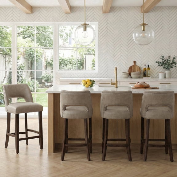 VKNOW Modern Curved Back 4-Piece Counter Height Bar Stools, Upholstered Kitchen Bar Stools with Footrest for Kitchen Island and Dining Room,Taupe