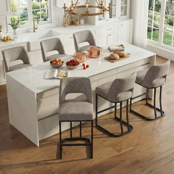 Vknow Furniture Modern C-Shaped Counter Stools Set of 2 Ergonomic Kitchen Bar Stools for Kitchen Island, Counter, Home,Taupe