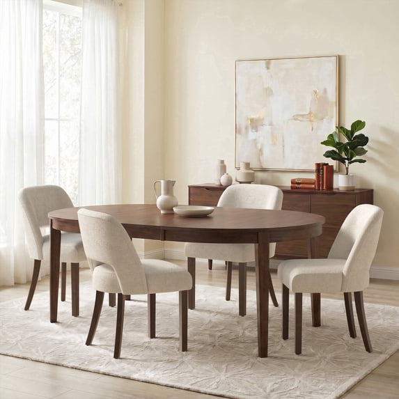 Usiant Modern Upholstered Dining Chairs Set of 4 Curved Hollow Backrest Walnut Finish Legs for Kitchen Dining Room Living Room Bedroom,Beige