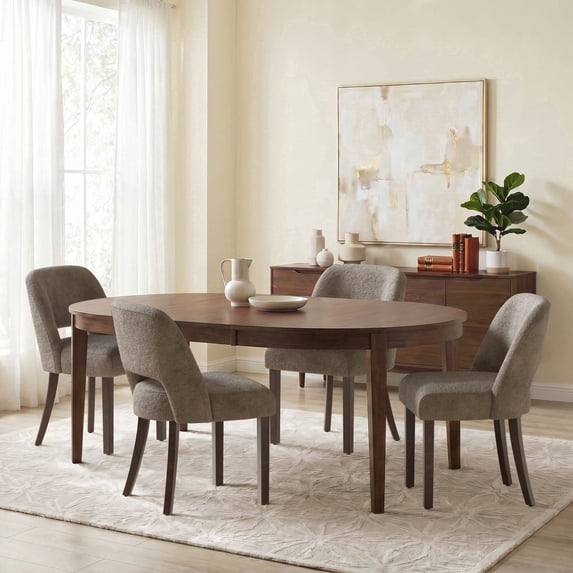 Usiant Modern Upholstered Dining Chairs Set of 4 Curved Hollow Backrest Walnut Finish Legs for Kitchen Dining Room Living Room Bedroom,Brown