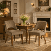 Usiant Modern Upholstered Dining Chairs Set of 2 Curved Hollow Backrest Walnut Finish Legs for Kitchen Dining Room Living Room Bedroom,Brown