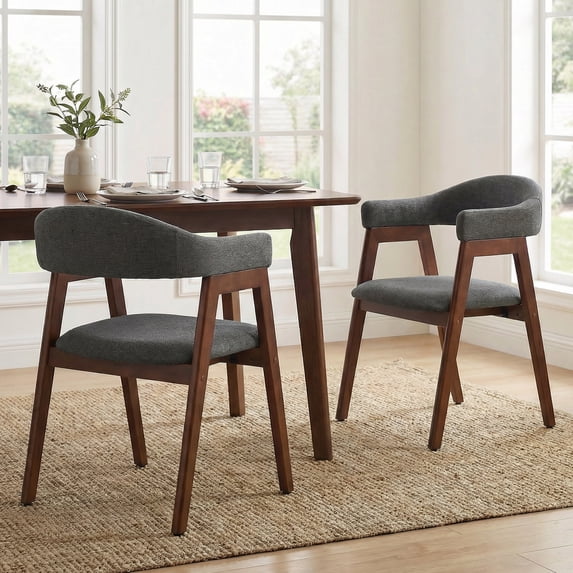 Vknow Furniture Polyester Blend Dining Arm Chairs, Gray (Set of 2)