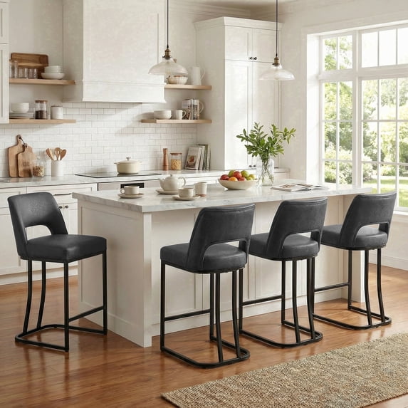 Usaint Modern C-Shaped Counter Stools Set of 4 Ergonomic Kitchen Bar Stools for Kitchen Island, Counter, Home, Black