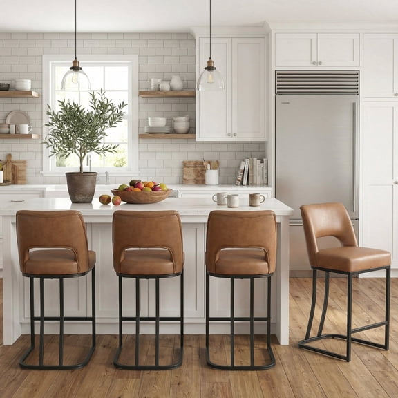Vknow Furniture Modern C-Shaped Counter Stools Set of 4 Ergonomic Kitchen Bar Stools for Kitchen Island, Counter, Home,Brown