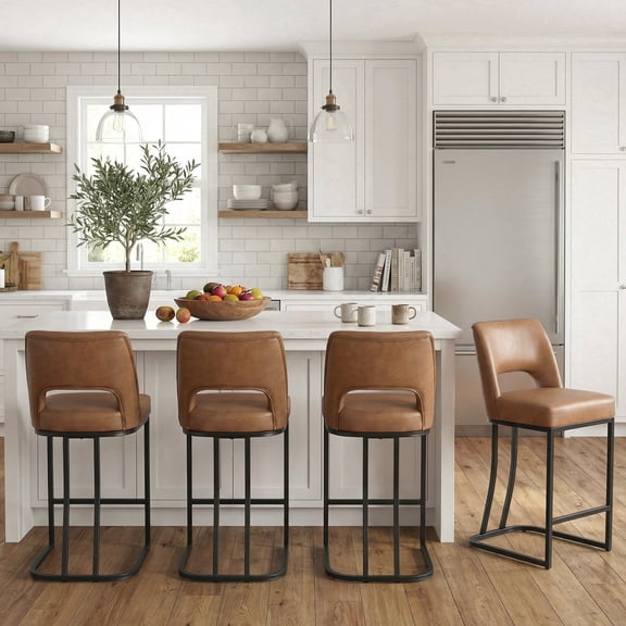 VKNOW Modern C-Shaped Counter Stools Set of 4 Ergonomic Kitchen Bar Stools for Kitchen Island, Counter, Home,Brown