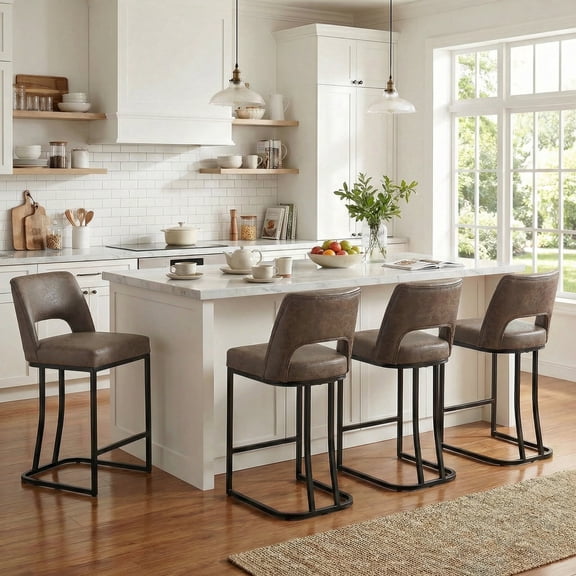 Vknow Furniture Modern C-Shaped Counter Stools Set of 4 Ergonomic Kitchen Bar Stools for Kitchen Island, Counter, Home,Dark Brown