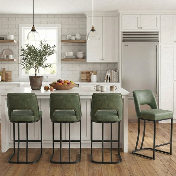 Usaint Modern C-Shaped Counter Stools Set of 4 Ergonomic Kitchen Bar Stools for Kitchen Island, Counter, Home,Green