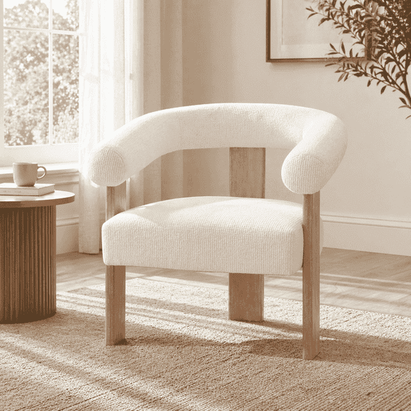 Usaint 25" Oversized Barrel Accent Chairs, Upholstered Chenille Chairs, Cozy Reading Chairs for Living Room, Bedroom & Apartment, Cream