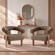 Usaint 25" Oversized Barrel Accent Chairs, Upholstered Chenille Chairs, Cozy Reading Chairs for Living Room, Bedroom & Apartment, Set of 2, Brown