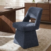 Usaint 360 Degree Swivel Chenille Dining Chair, Hollow Out Curved Back Upholstered Accent Chair for Dining Rooms, Living Rooms, Reading Nooks, Blue