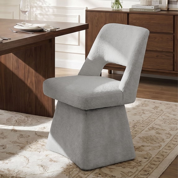 Usaint 360‑Degree Swivel Chenille Dining Chair, Hollow‑Out Curved‑Back Upholstered Accent Chair for Dining Rooms, Living Rooms, Reading Nooks, Gray