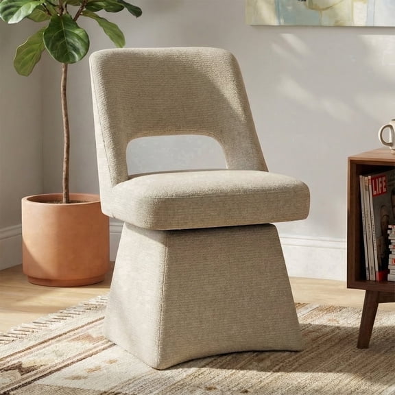VKNOW Modern Swivel Dining Chair, Upholstered Chenille Accent Chair, Comfy Cozy High Back, for Dining Room, Living Room, Vanity, Home Office,Vanity, Khaki
