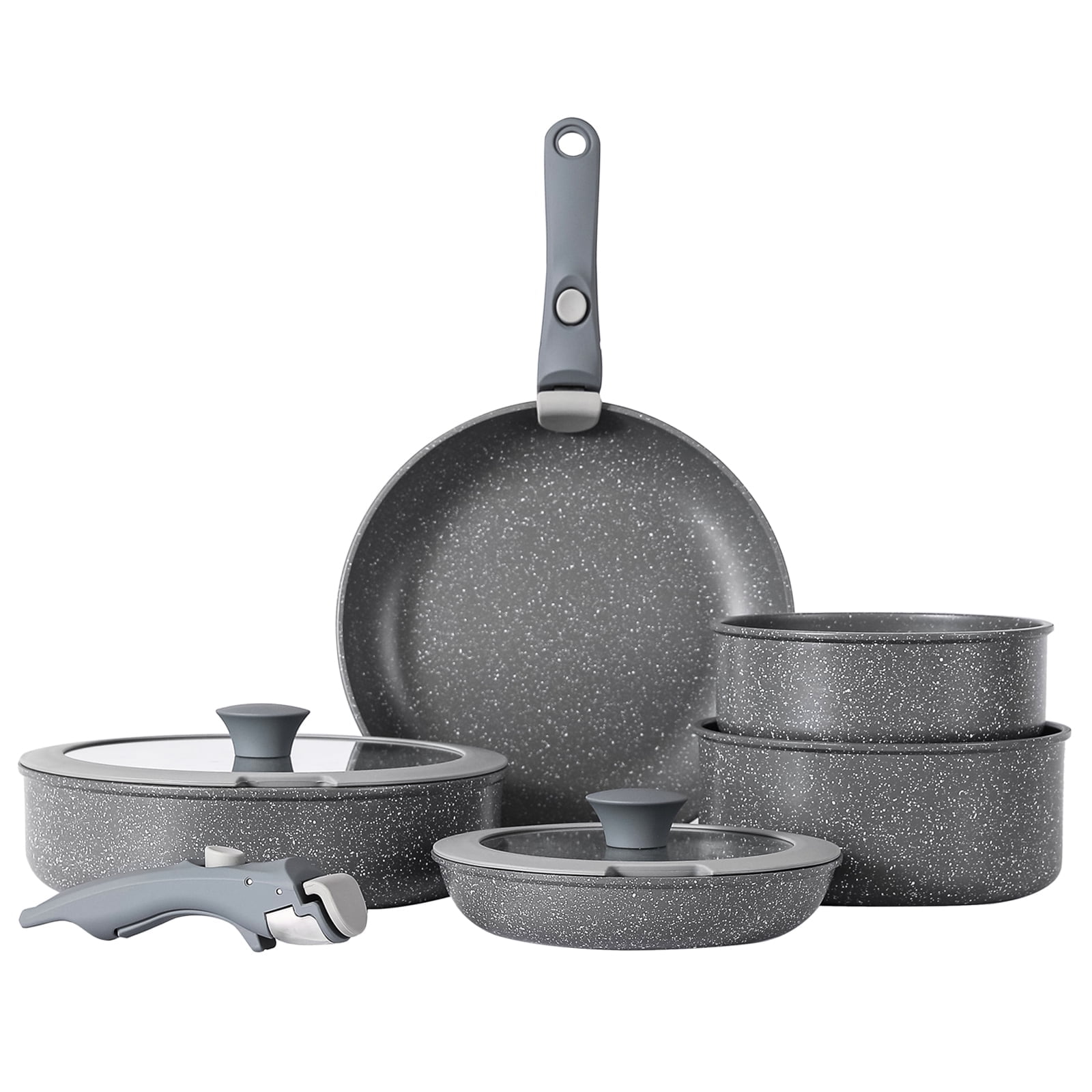 Vkoocy Non-Stick Ceramic Pot and Pan Set, Removable Handle