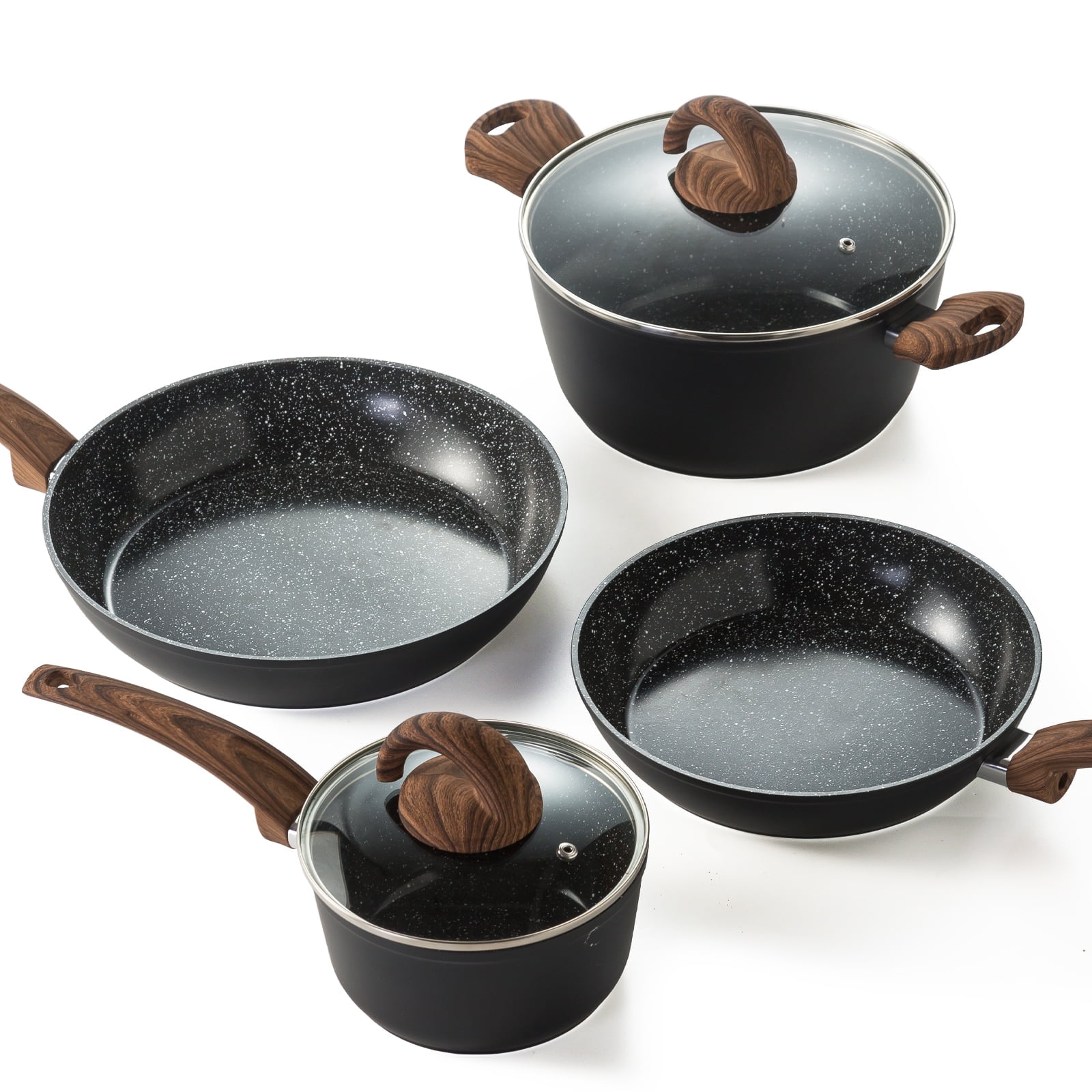6-Piece Black Granite Non-Stick Aluminum Cookware Set