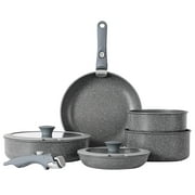Vkoocy Ceramic pot and pan set with removable handle, Nonstick Cookware Set Detachable Handle, Induction Kitchen Camping Stackable Pots Pans, Dishwasher/Oven Safe, Grey