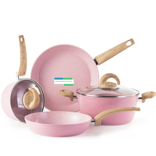 Vkoocy Pink Pots and Pans Set Non Stick, Ceramic Cookware Set NonToxic