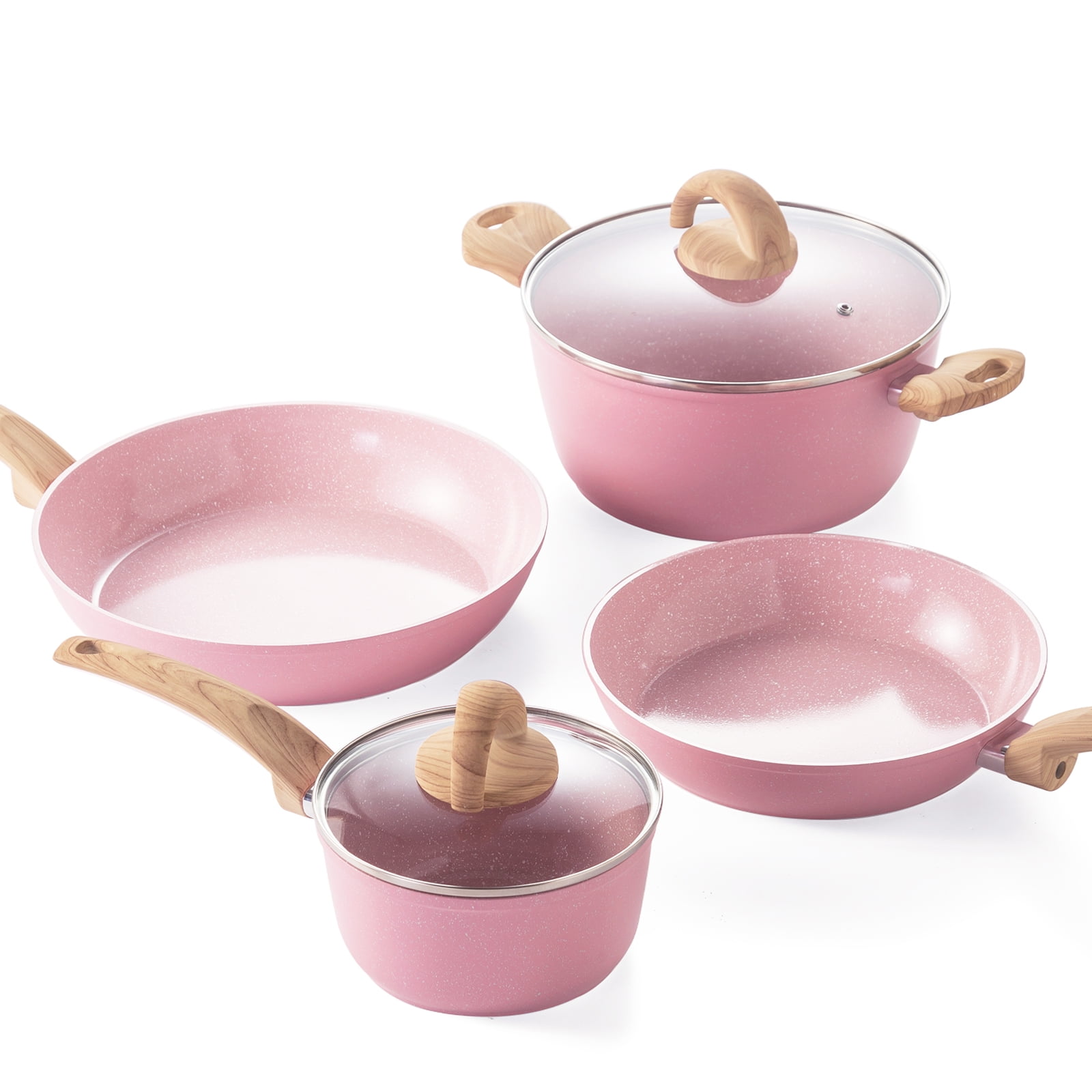Vkoocy Pink Pots and Pans Set Non Stick, Ceramic Cookware Set Non-Toxic Kitchen  Cooking Sets Induction Granite Pot and Pan, PTFE/PFOA/PFOS-Free 