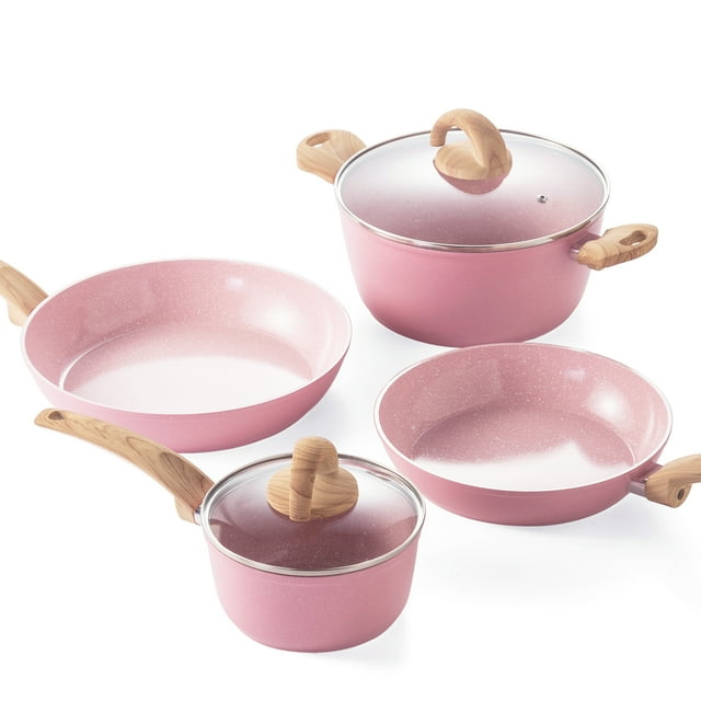 Vkoocy Pink Pots and Pans Set Non Stick, Ceramic Cookware Set NonToxic