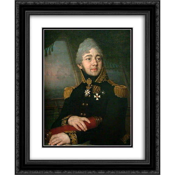 Vladimir Borovikovsky 2x Matted 20x24 Black Ornate Framed Art Print 'Portrait of the Russian poet Evgeny Boratynsky'