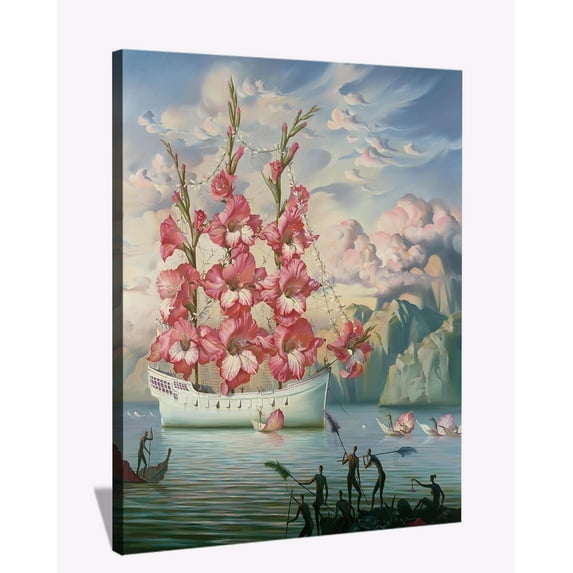 Vladimir Kush Flower Ship Wall Art Large Framed Painting Dali Style Canvas Art For Bedroom Livingroom Office Ready to Hang