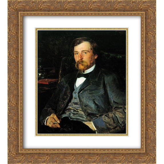 Vladimir Makovsky 2x Matted 20x24 Gold Ornate Framed Art Print 'Portrait of the Artist Illarion Mikhailovich Pryanishikov'